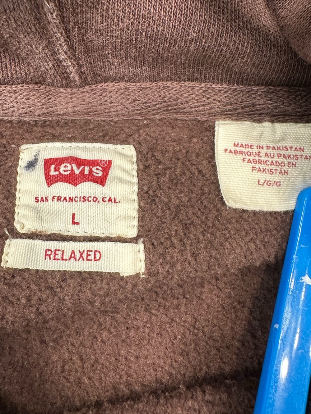 Levi’s Relaxed Brown Hoodie with Boxtab Logo size Large - Picture 3 of 5